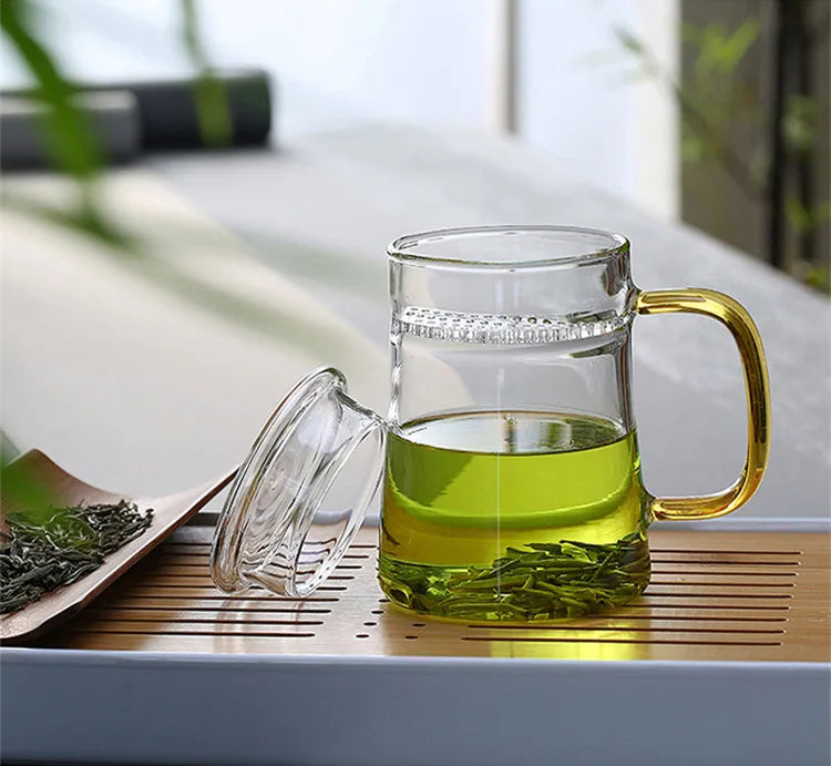 Heat-Resistant Glass Teacup with Filter, Flower Tea Cup, Office Drinkware Mugs with Cover and Infuser, Easy Using Teaware