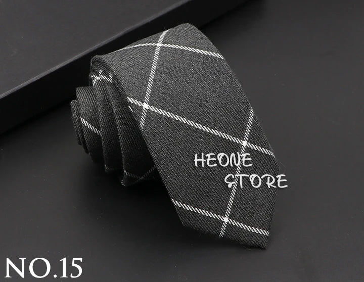 Classic Mens Solid Cotton Handmade 6cm Ties Striped Narrow Collar Slim Necktie Black Red Blue Formal Business Wedding Tie Gift