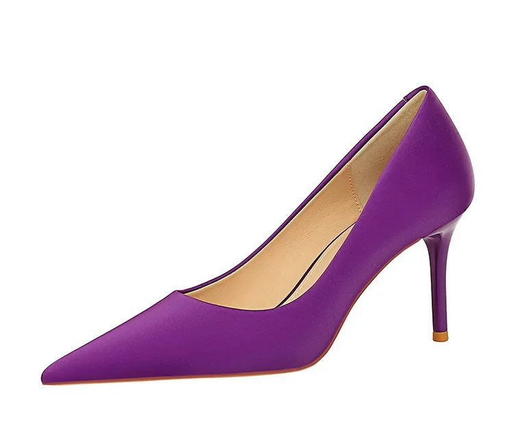 Bigtree 3265-1 Satin Slip-On Shoes with Thin Heels Comfortable Evergreen Upper Material