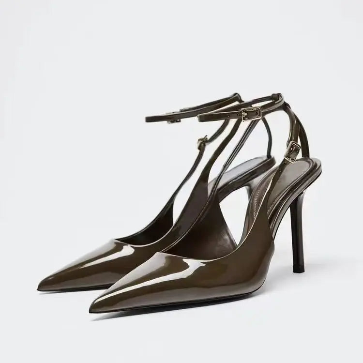 STYLE Women's Summer High Heels Sharp Pointed Toe Thin Heel Sandals with Open Back Strap for Commuting and Dating