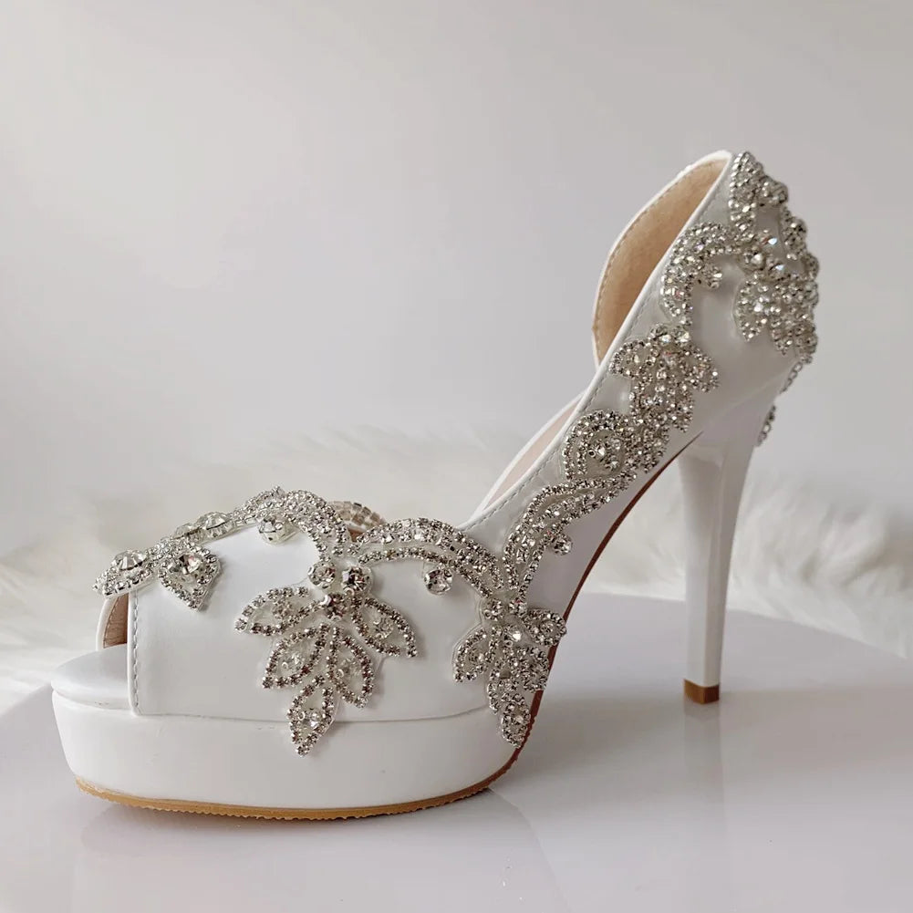 BS047 White Wedding Shoes High Heel Crystal Mariage Evening Party Bridesmaid for Brides African Lady 11 Cm Women Shoes