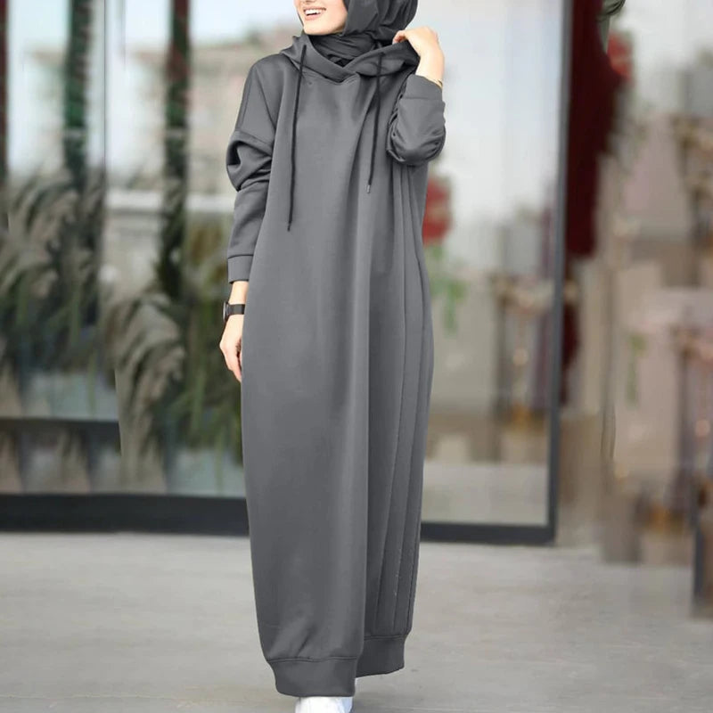 Women Winter Pullovers ZANZEA 2025 Stylish Hooded Hoodies Dress Casual Long Sleeve Maxi Vestidos Female Drawstring Robe Femme