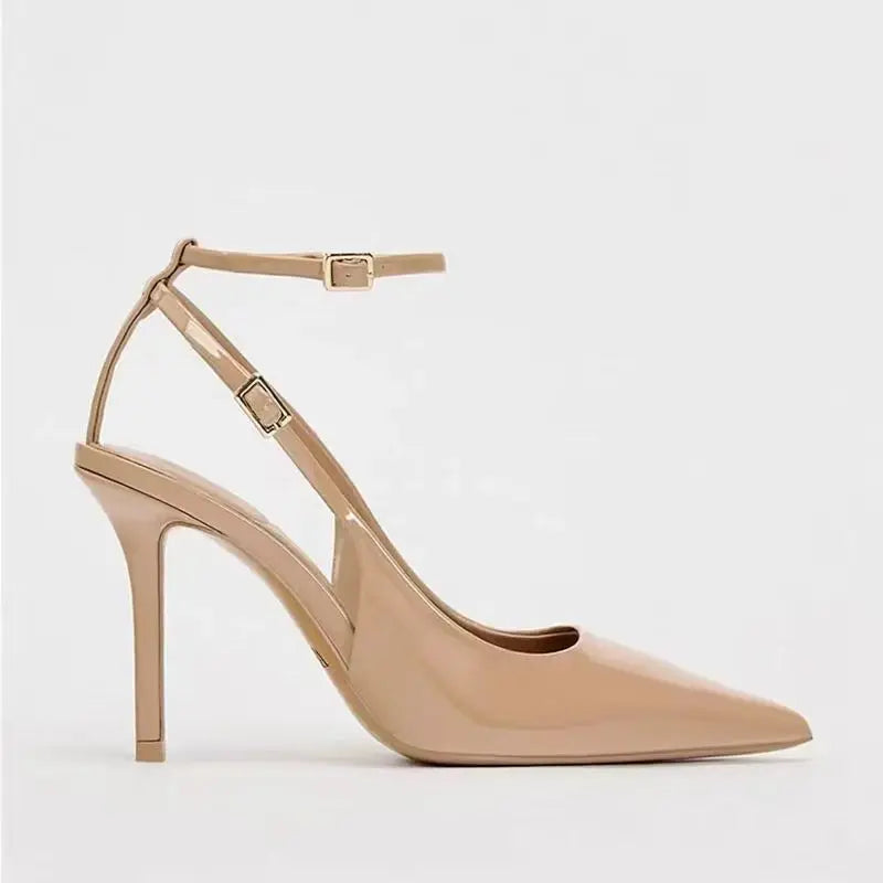 STYLE Women's Summer High Heels Sharp Pointed Toe Thin Heel Sandals with Open Back Strap for Commuting and Dating