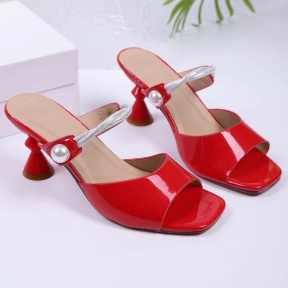 2025 Spring Summer New Women's Pearl Open Toe Block Heels Slip on Outdoor Fashion Shoes Chunky Heel Beach Walking