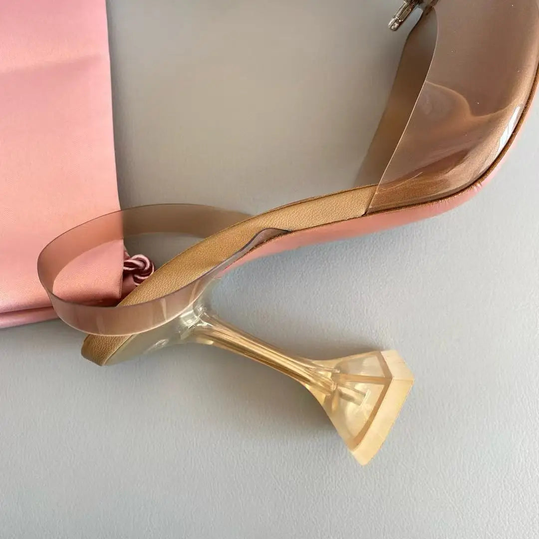 New High-quality Sunflower Crystal Diamond Women's High Heels, PVC Summer Transparent Pointed-toe Thin-heeled Sandals