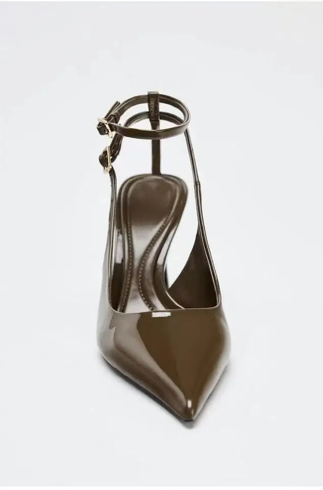 STYLE Women's Summer High Heels Sharp Pointed Toe Thin Heel Sandals with Open Back Strap for Commuting and Dating