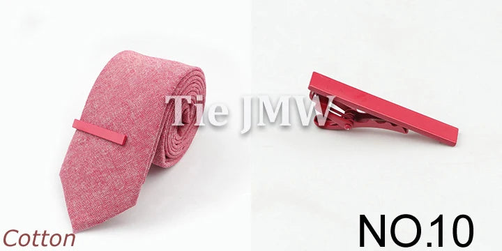 Tie&Clip Set Fashion 6cm Solid Color Linen/Cotton Necktie Bright Ties Pin Clips Clasp Colourful for Men's Clothing Accessories