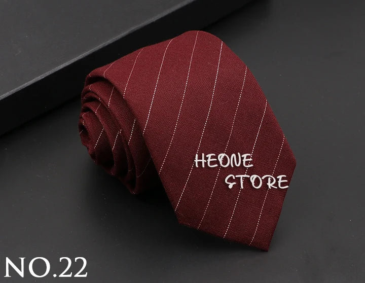 Classic Mens Solid Cotton Handmade 6cm Ties Striped Narrow Collar Slim Necktie Black Red Blue Formal Business Wedding Tie Gift