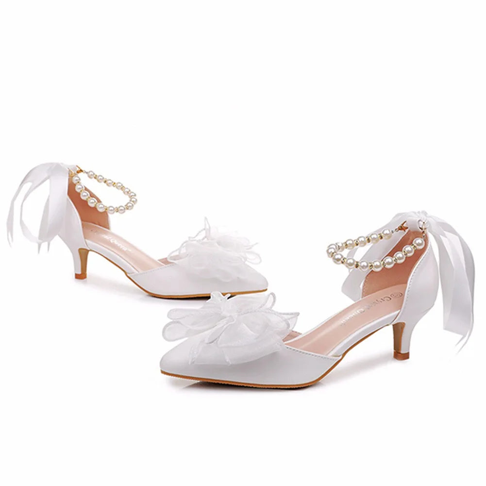 2026 New French Romance Women's 5cm 7cm 9.5cm High Thin Heels Elegant White Pointed Toe Buckle Strap Summer Wedding Shoes