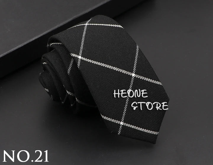 Classic Mens Solid Cotton Handmade 6cm Ties Striped Narrow Collar Slim Necktie Black Red Blue Formal Business Wedding Tie Gift