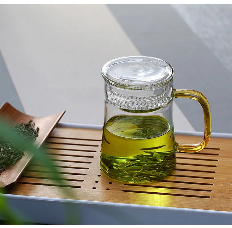 Heat-Resistant Glass Teacup with Filter, Flower Tea Cup, Office Drinkware Mugs with Cover and Infuser, Easy Using Teaware