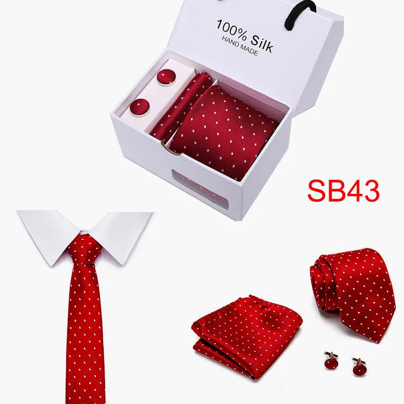 High Quality Silk Ties for Men 145cm Long Fashion Red Necktie 7.5cm Wide Formal Plaid Men's Tie  Drop Shipping