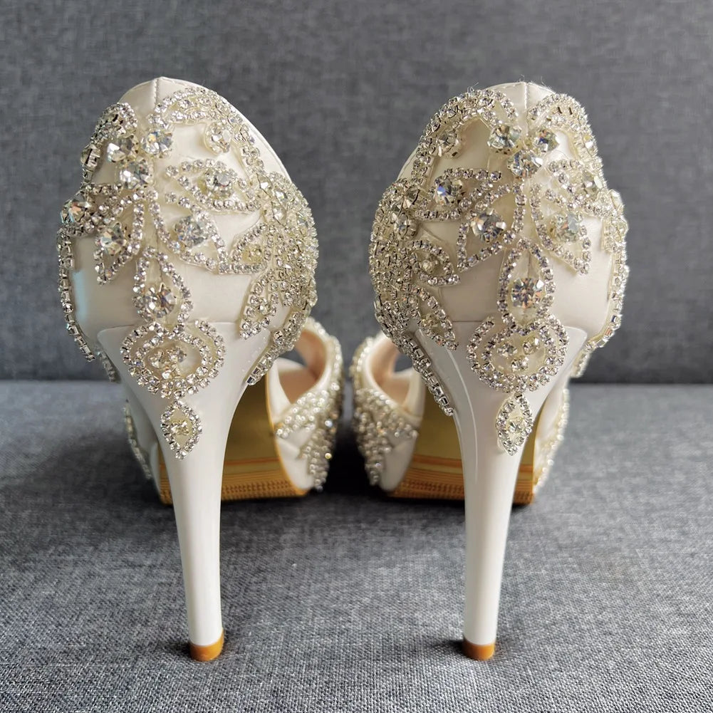 BS047 White Wedding Shoes High Heel Crystal Mariage Evening Party Bridesmaid for Brides African Lady 11 Cm Women Shoes