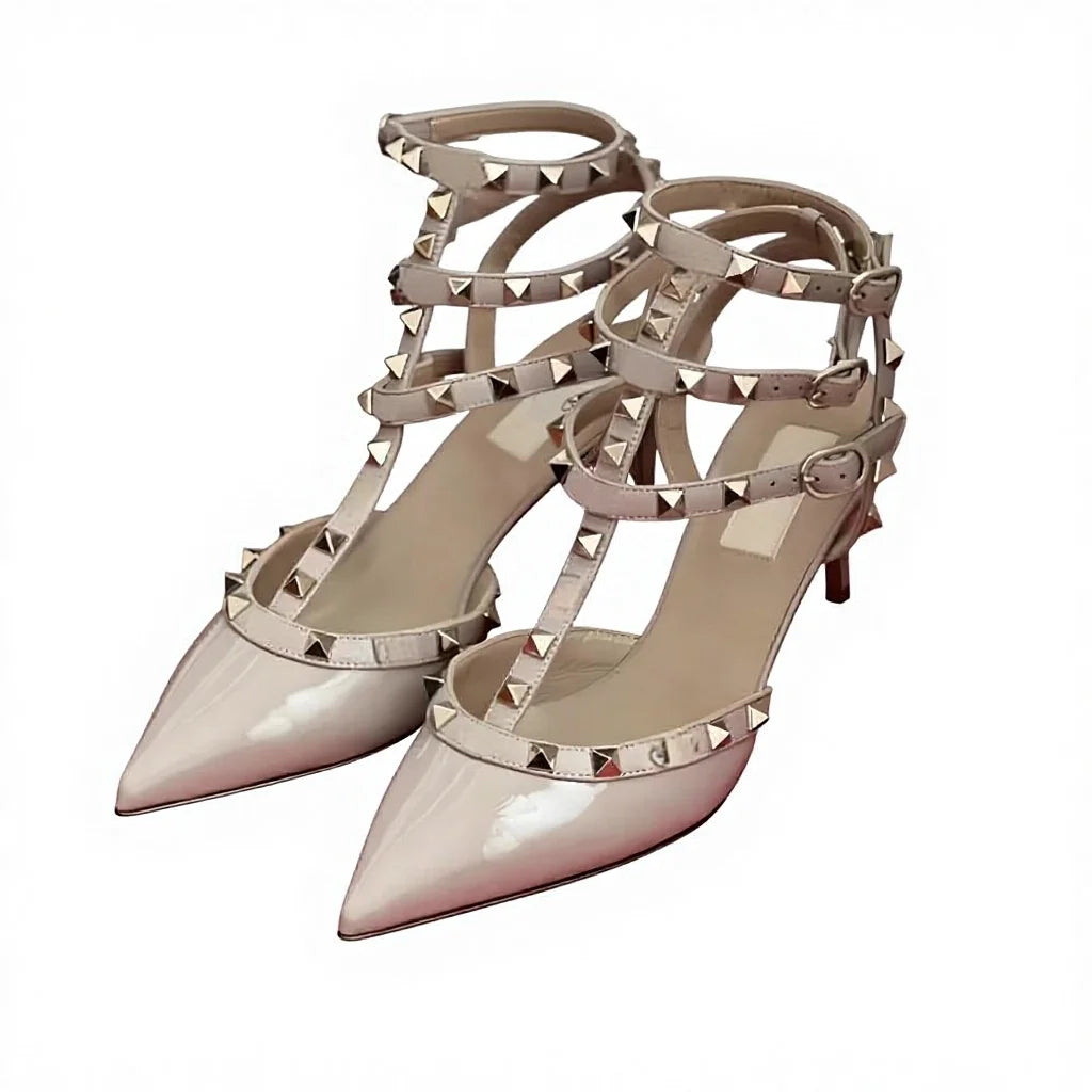 2026 Trending Summer Bridal Rivet Pointed Toe Thin Heels Slip-On Lightweight Luxury Designer Women's High Heel Shoes