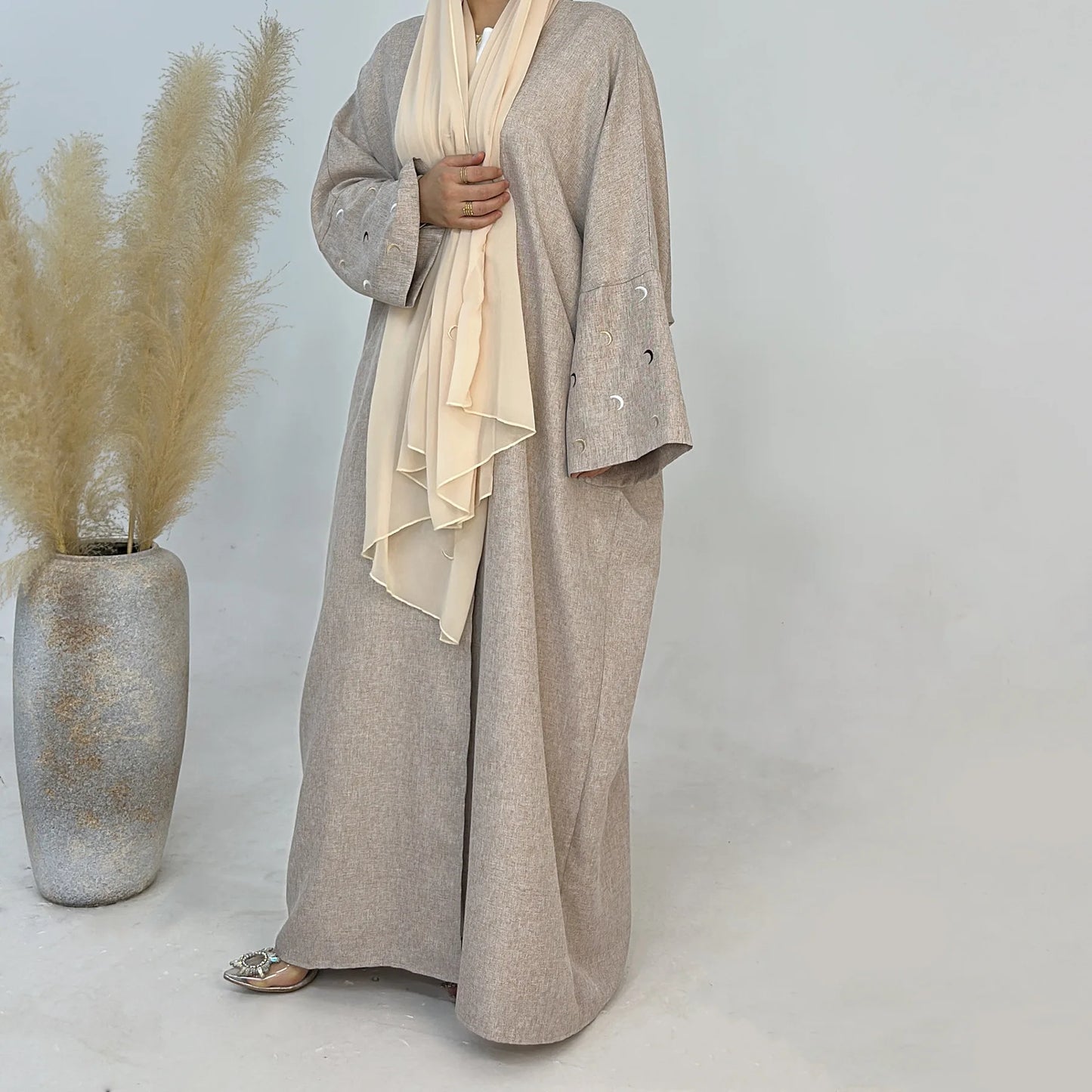 E-13 Dubai Islamic Clothing Eid Saudi Arabia Open Cardigan Moon Embroidery Muslim Abaya Dress for Women Casual All Breathable