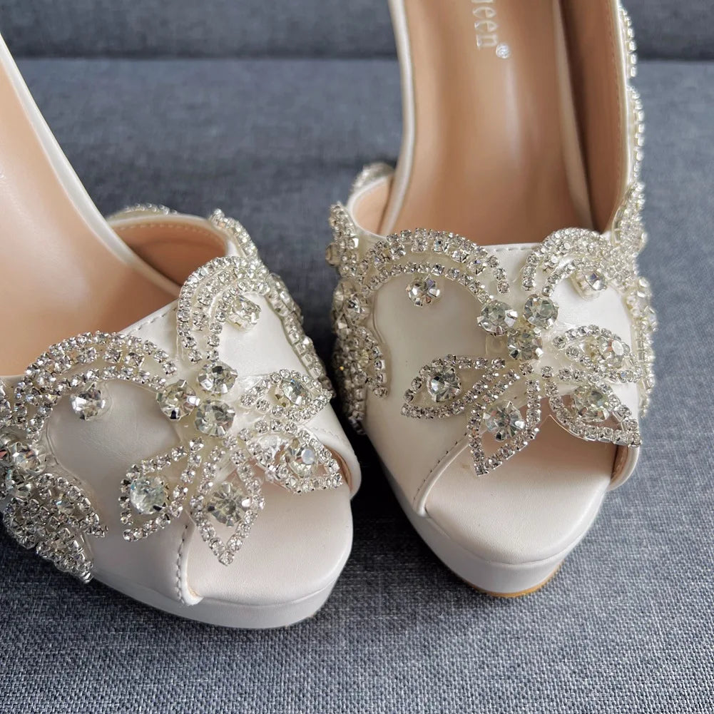 BS047 White Wedding Shoes High Heel Crystal Mariage Evening Party Bridesmaid for Brides African Lady 11 Cm Women Shoes