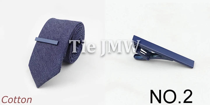 Tie&Clip Set Fashion 6cm Solid Color Linen/Cotton Necktie Bright Ties Pin Clips Clasp Colourful for Men's Clothing Accessories