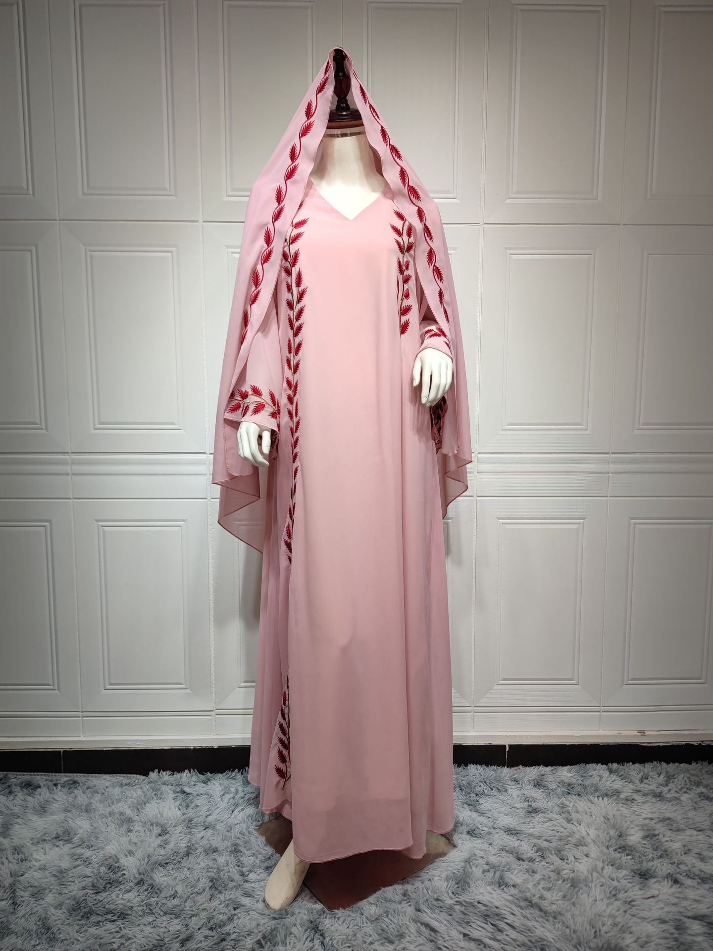 Eid Muslim Abaya for Women Embroidery Dress with Scarf 2 Piece Set Dubai Arab Long Robe Morocco Abayas Kaftan Headscarf Gorgeous