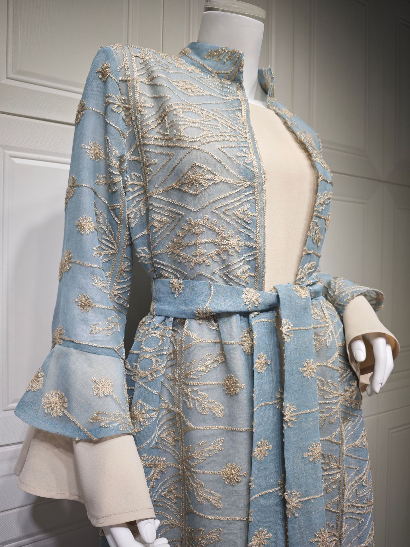 Fall Casual Maxi Dresses for Women Flare Sleeve Embroidery Lace Dress