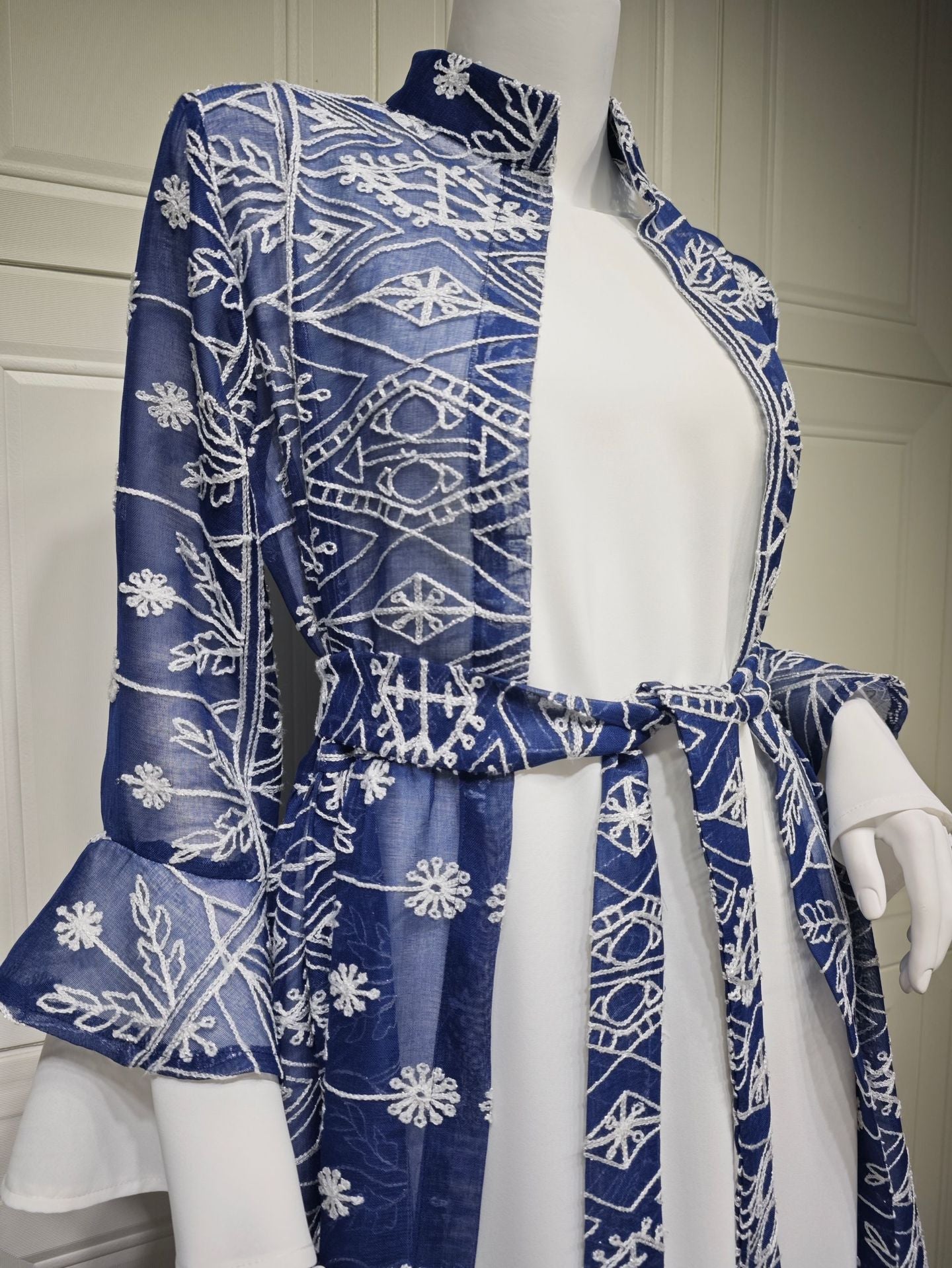 Fall Casual Maxi Dresses for Women Flare Sleeve Embroidery Lace Dress