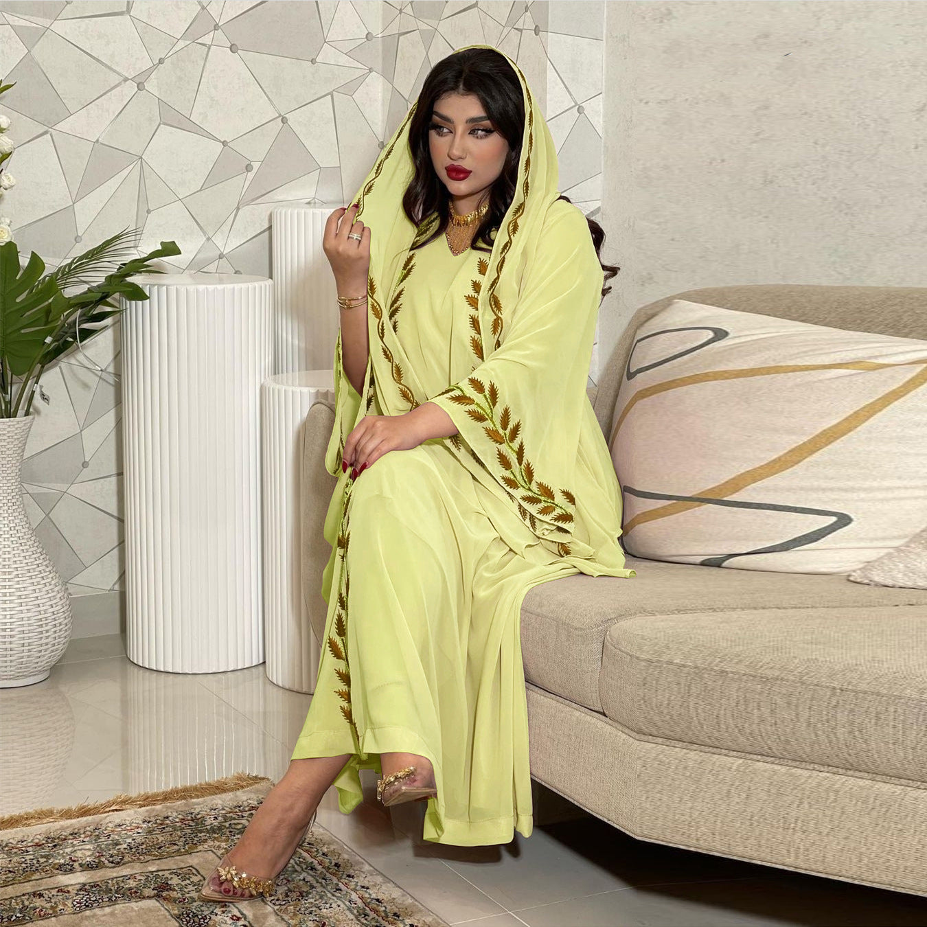 Eid Muslim Abaya for Women Embroidery Dress with Scarf 2 Piece Set Dubai Arab Long Robe Morocco Abayas Kaftan Headscarf Gorgeous