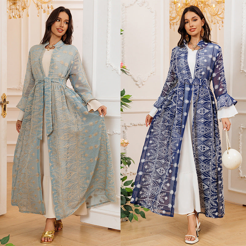 Fall Casual Maxi Dresses for Women Flare Sleeve Embroidery Lace Dress