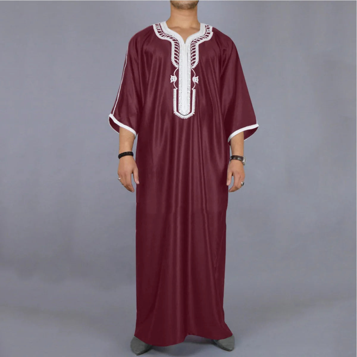 2025 Abaya Men Ramadan Cream Zina Islam Robe Kameez Galabia Spring New Ethnic Style Loose Casual Embroidered White Muslim Robe