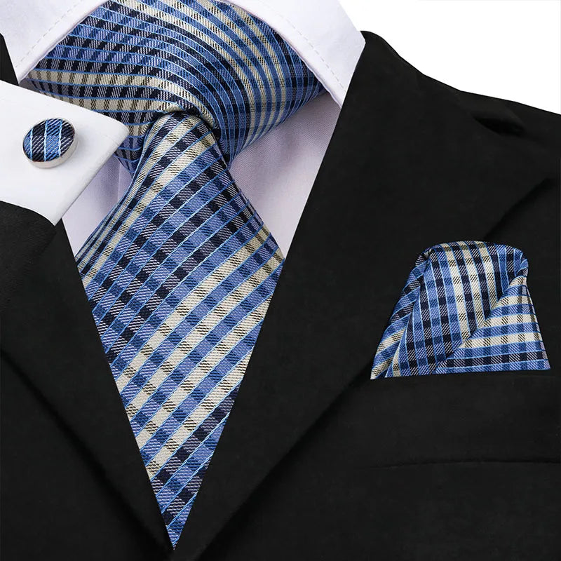 Hi-Tie New Clasic Grey Tie for Men Silk Fabric Jacquard Woven Tie Hanky Cufflinks Set for Men Designer Fashion Silk Ties SN-1466
