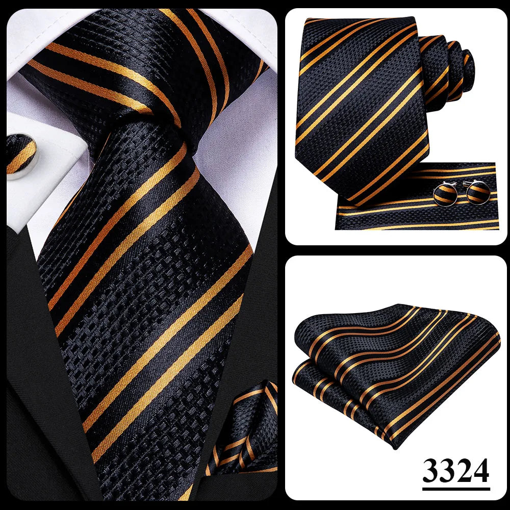 Hi-Tie Psialey Black Gold Silk Elegant Tie For Men Groom Wedding Men Necktie Pocket Square Cufflink Accessory Wholesale Designer