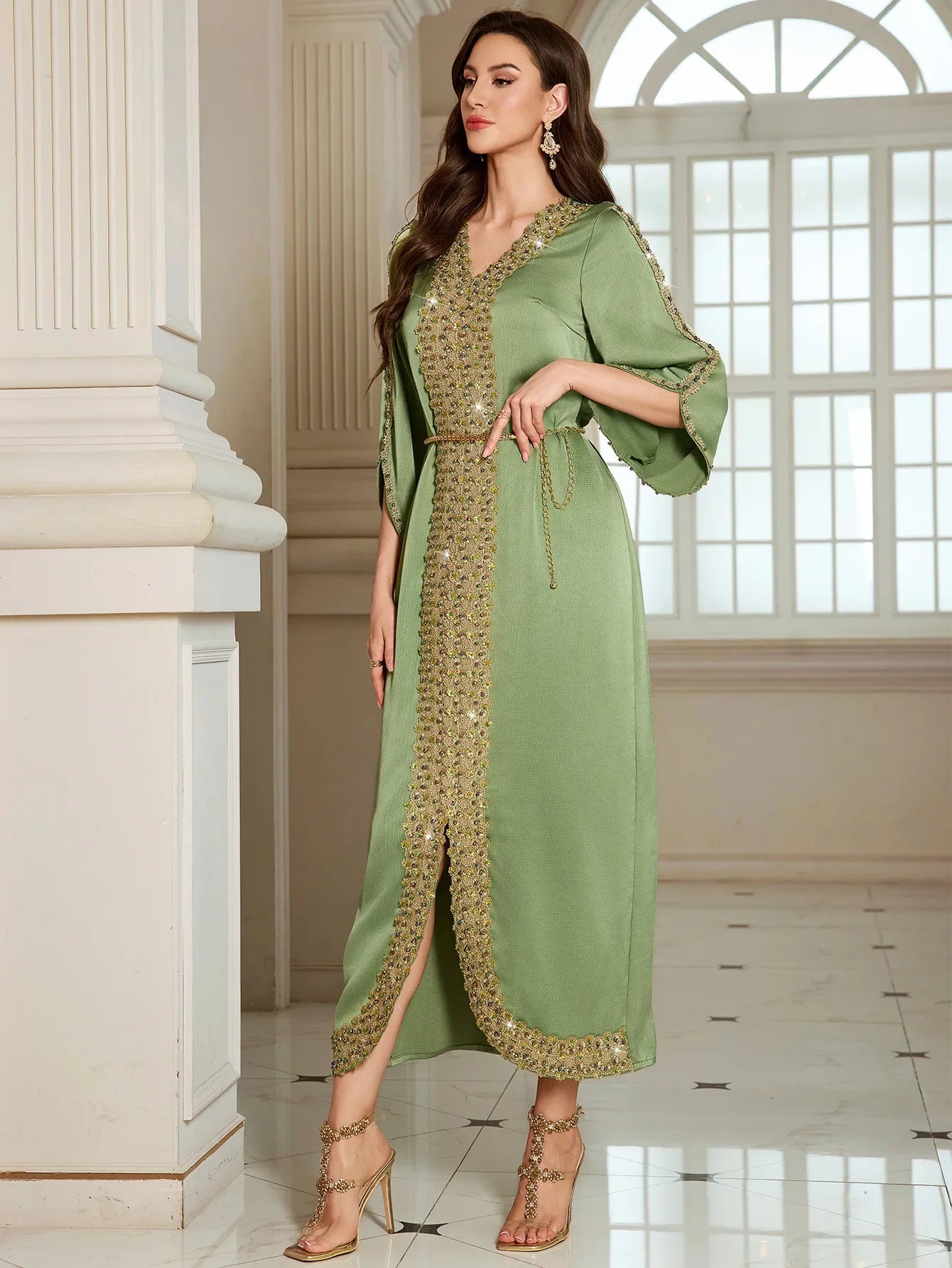 Abaya Jalabiya 2025 Eid Dress Women Muslim Beading Diamond Party Dress Lace Long Dresses  Vestidos Largos Arab Long Robe Morocco