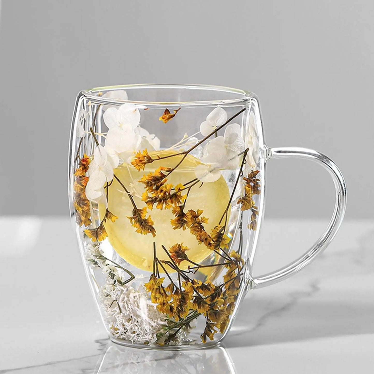 350ml Creative Double Wall Coffee Mug Dried Flower Filler Glass Cup  High Borosilicate Glass Cup Heat Resistant Tea Coffee Mug