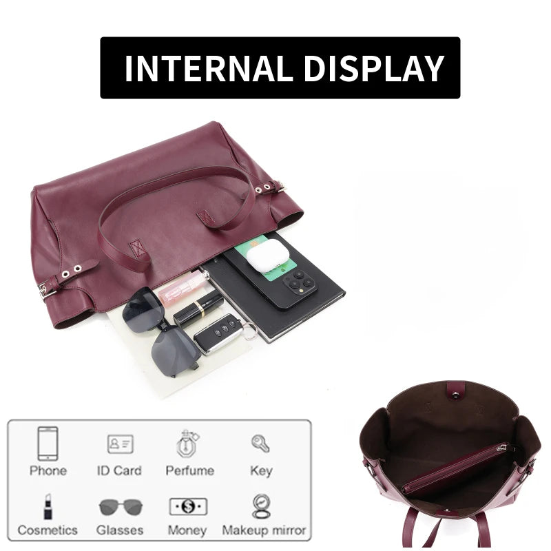 Bag Set: Tote Bag With Matching Purse,Designer Wing Style Women Underarm Shoulder Bag,Large Capacity Spacious Handbag,Burgundy