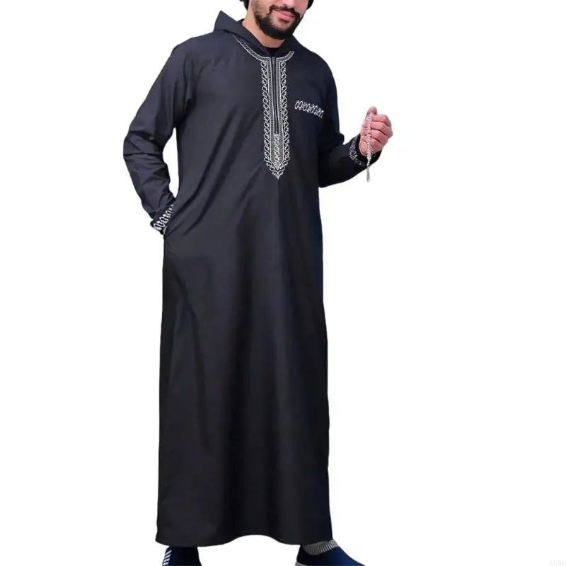 Y3NE Islamic Clothing Men Robe Kaftan Muslims Man Moroccan Casual Long Dress Arabic Thobe Grown Middle East National Costume