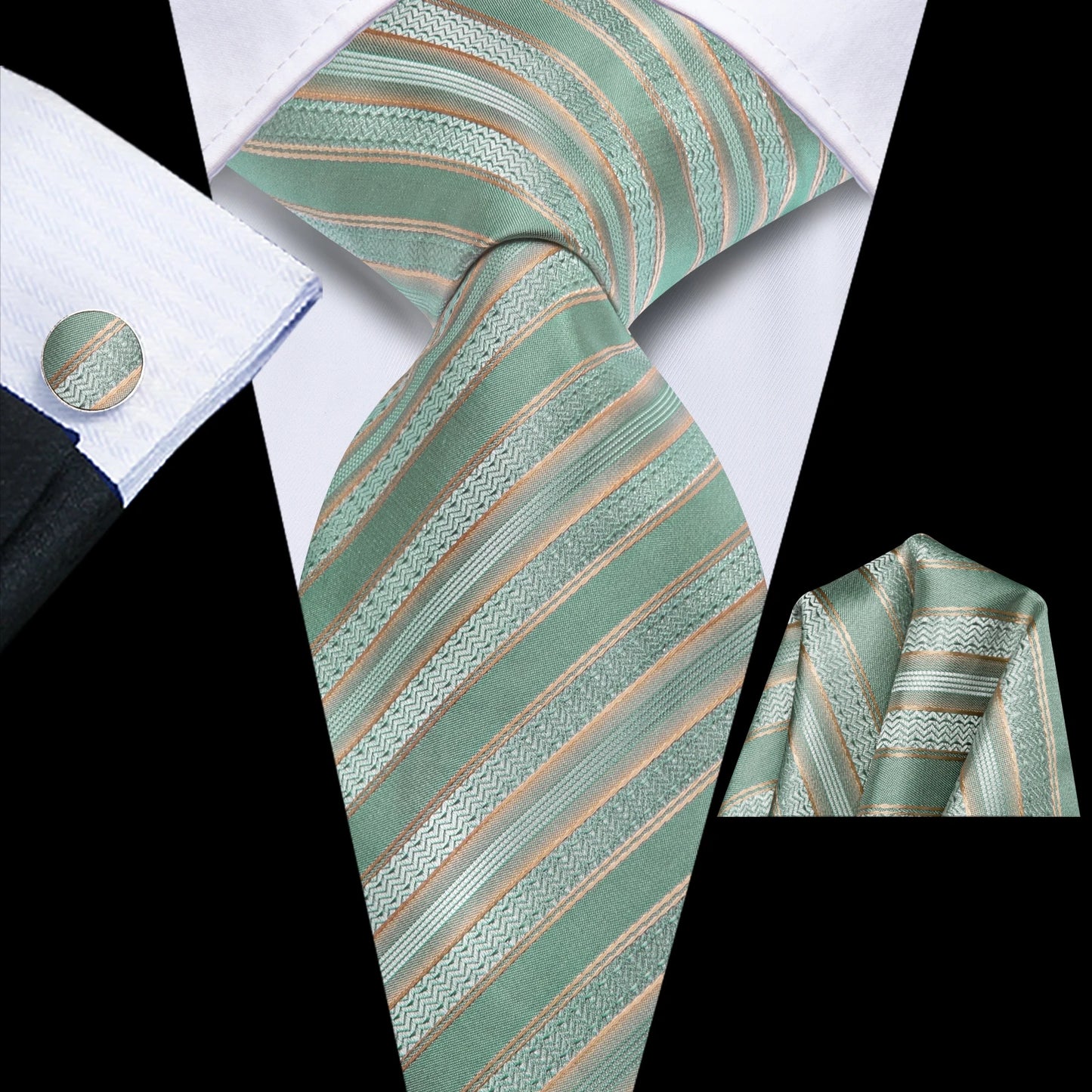 Hi-Tie Striped Light Green Silk Men's Tie Ties Floral Ties For Men Formal Business Luxury Wedding Party Neckties Gravatas