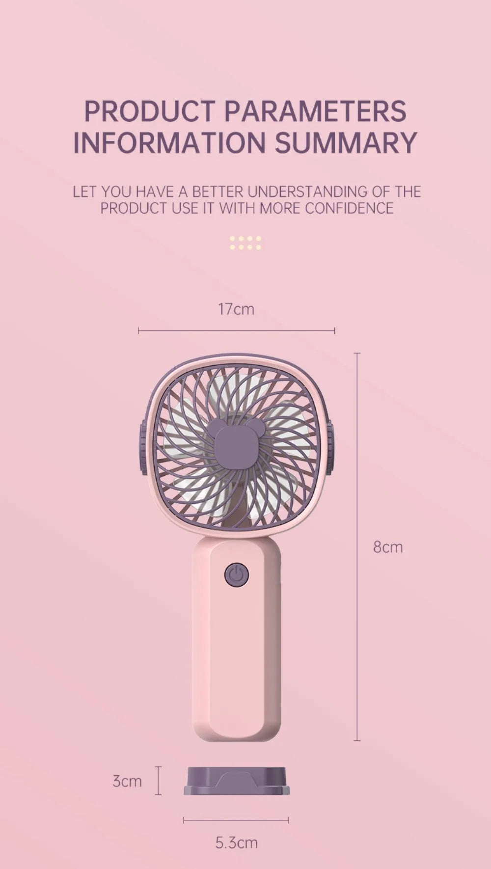 Mini Outdoor Handheld Fan with Desktop Phone Holder 3-speed Adjustable Wind Speed Portable Desktop Fan USB Charging Electric Fan