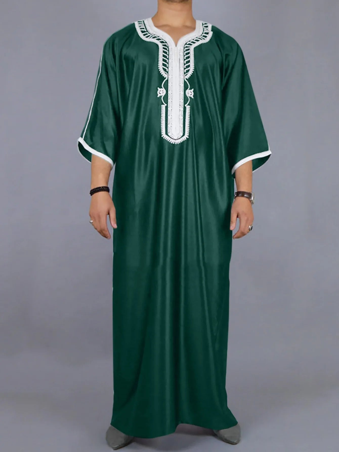 2025 Abaya Men Ramadan Cream Zina Islam Robe Kameez Galabia Spring New Ethnic Style Loose Casual Embroidered White Muslim Robe