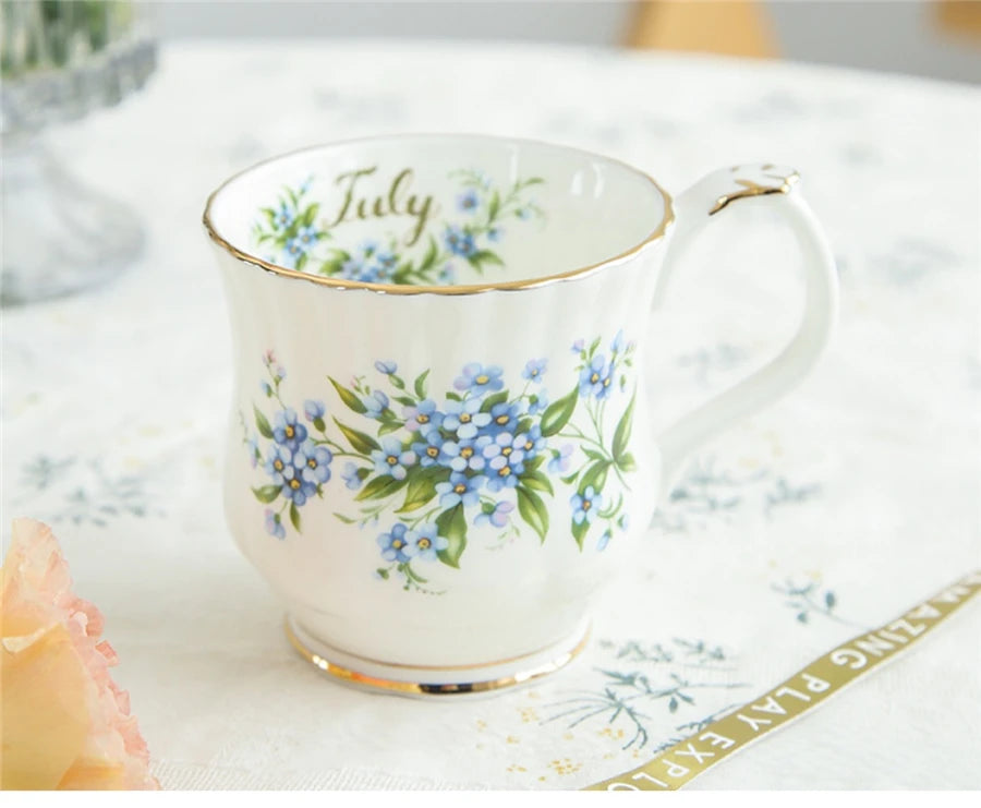 Retro Coffee Mug Ceramic Exquisite Seasonal Flower Printed Couple Cup Bone China Creative Gift Home Drinkware Breakfast Milk Mug