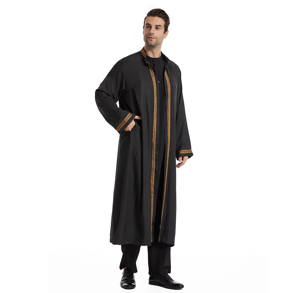 Elegant Bisht for Men Arabic Thobe Outer Robe Fashion Embroidery Islamic Jubba Kaftan Formal Ceremony Wear