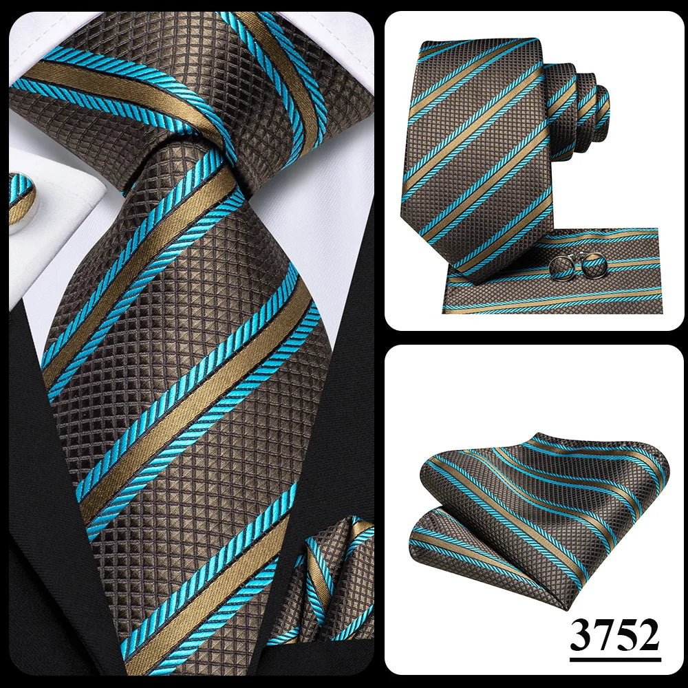Hi-Tie Teal Green Floral Mens Fashion Necktie Handkerchief Cufflinks for Tuxedo Accessory Classic Silk Luxury Tie for Man Gift