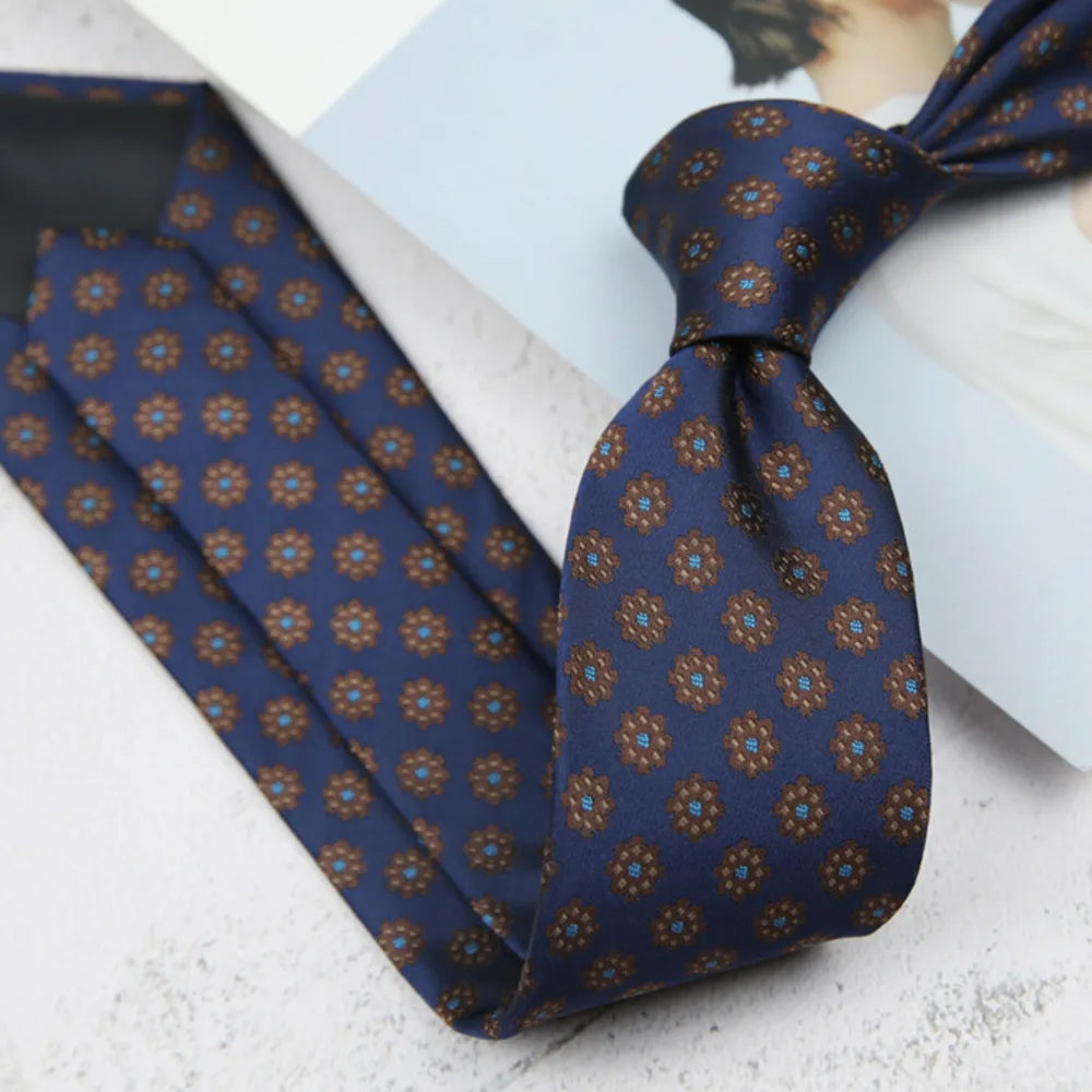 British Italian Style 8CM Formal Ties For Men Business Striped Floral White Brown Neckties Luxury Silk Neck Ties Wedding Cravat