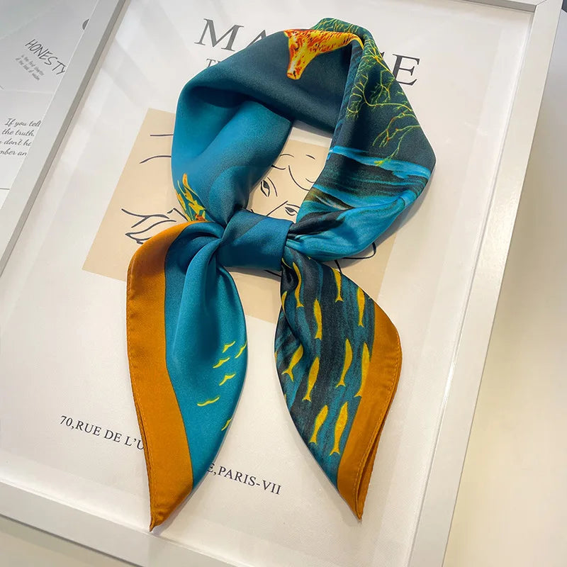 Handkerchiefs Hair Silk Scarf 70*70cm Print Satin Big Square Silk Scarves Shawls For Women Luxury Brand Designer Hijab Headband