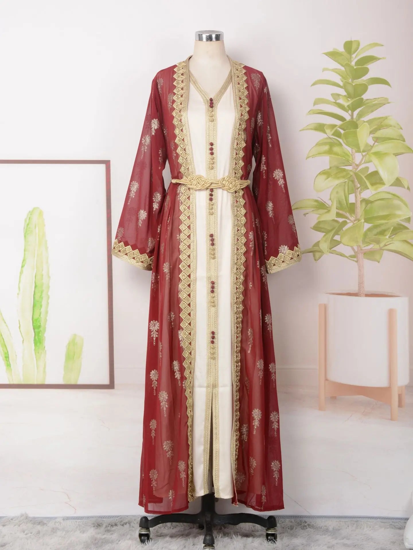 2026 New Women's Cardigan Vest Two-Piece Dress Middle Eastern Arabic Robe