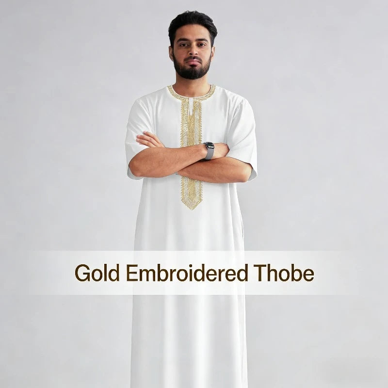 2026 New Men's Muslim Thobe Mid Long Sleeve Arab Ethnic Retro Vintage Loose Fit Islamic Robe Abaya Dubai Saudi Ramadan Eid