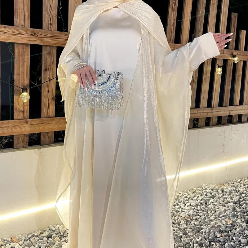 Cross-border foreign trade women's Muslim clothing Abaya solid color organza suit simple shawl outer skirt suit