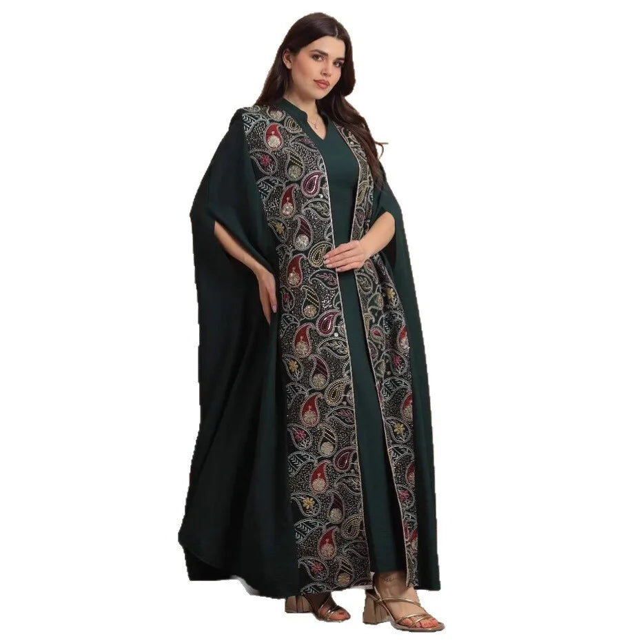 Muslim Two-piece Set Fashion Patchwork Sequin Jacket Dubai Elegant Style Dress Abaya Abaya Ramadan Dubai Luxury Islam Elegant