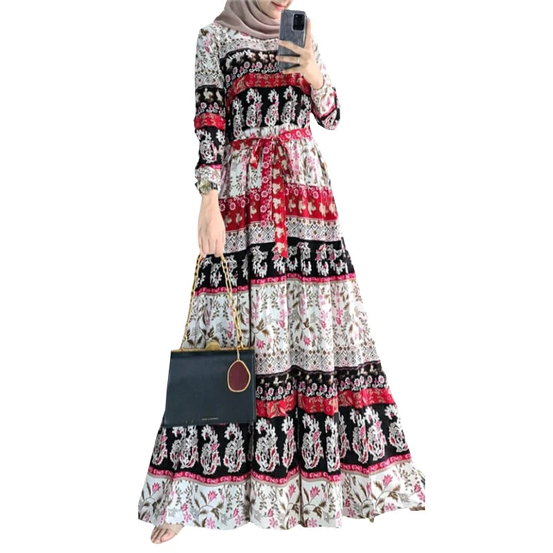 ZANZEA Bohemian Muslim Abaya Women Elegant Robe Stylish Floral Printed Maxi Dresses Casual Loose Ramadan Vestidos Kaftan 2024