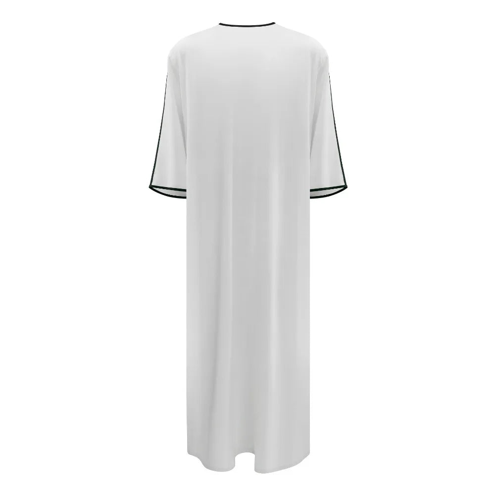 Men's Moroccan Style Thobe - 3/4 Sleeve Arabic Robe with Side Pockets, Ethnic Middle Eastern Loose Fit Muslim Wear