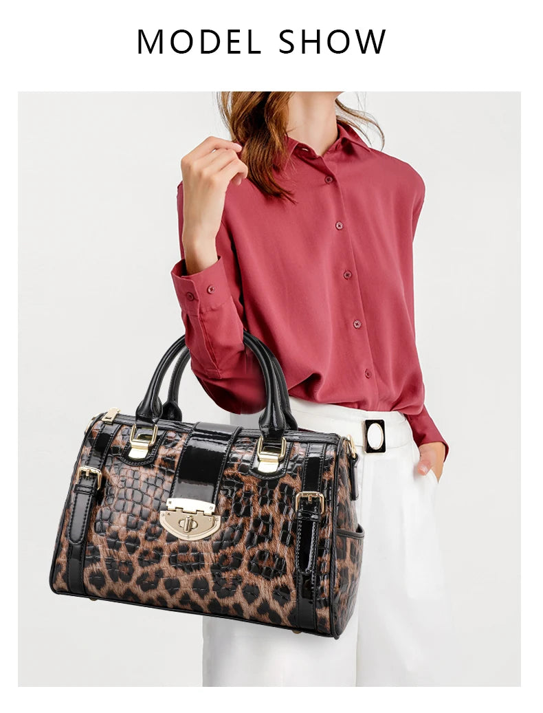 he Aidrani women's handbag, expertly made from hi - quality materials, is a luxurious leopard print Boston bag with its fashiona