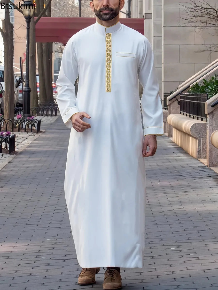 Mid East Islamic Men Clothes Muslim Fashion Abaya Men Embroidered Loose Stand Collar Long Robe Ethnic Style 2026 Man Jubba Thobe