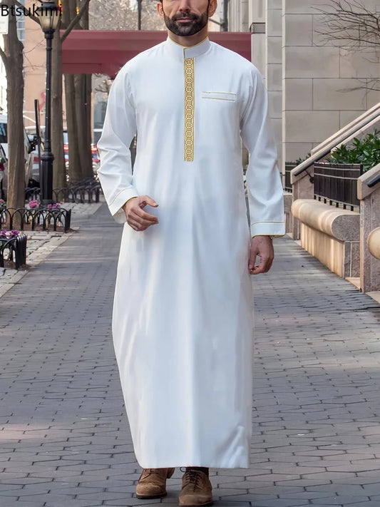 Mid East Islamic Men Clothes Muslim Fashion Abaya Men Embroidered Loose Stand Collar Long Robe Ethnic Style 2026 Man Jubba Thobe